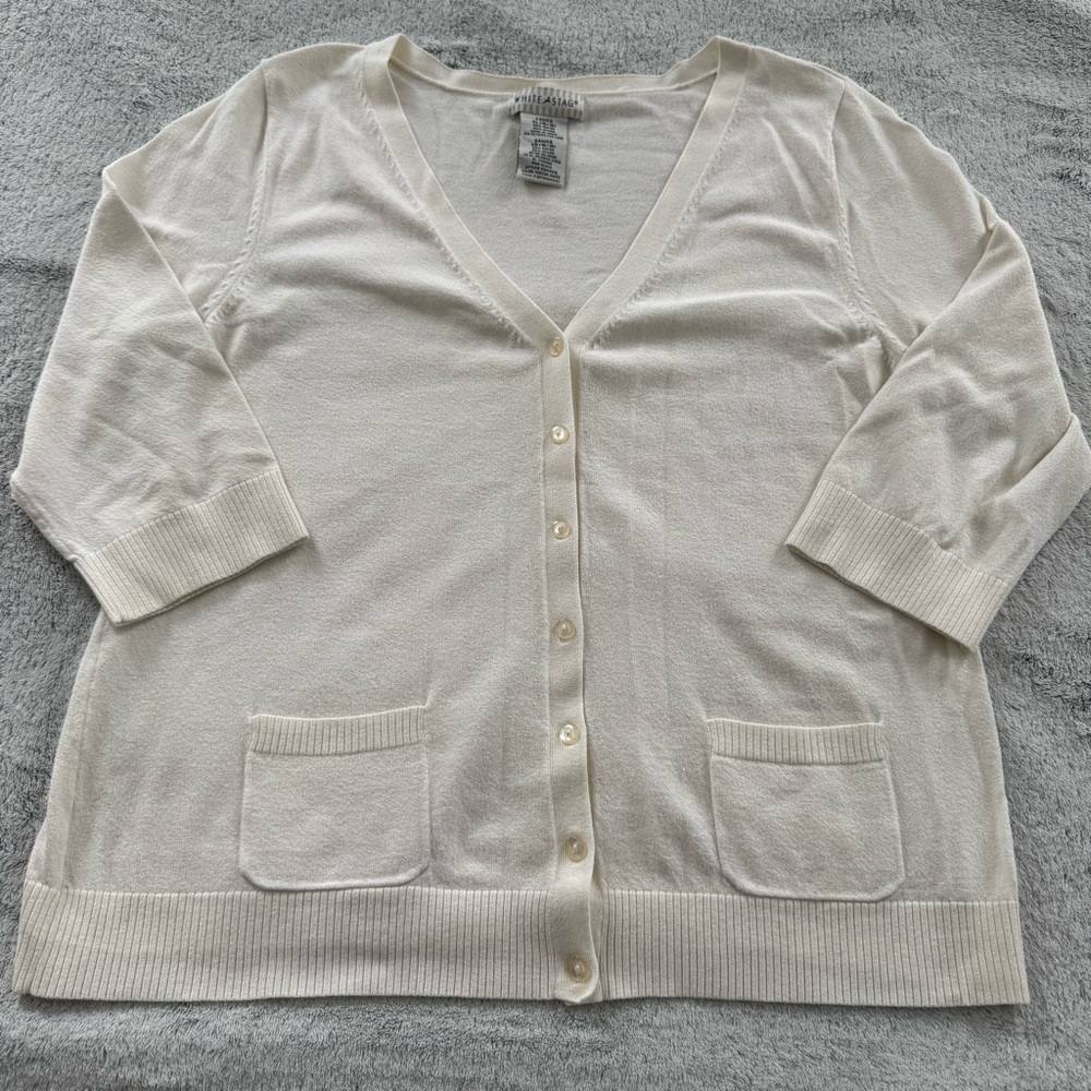 White‎ Stag Women's Cream Cardigan Sweater Size XL Knit V-Neck Button